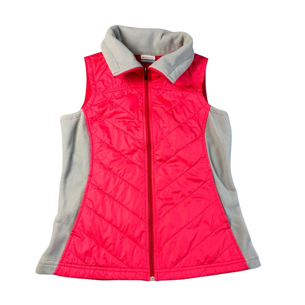 Columbia‎ Sportswear Vest Womens Small Fleece Quilted Full Zip Pink Gray